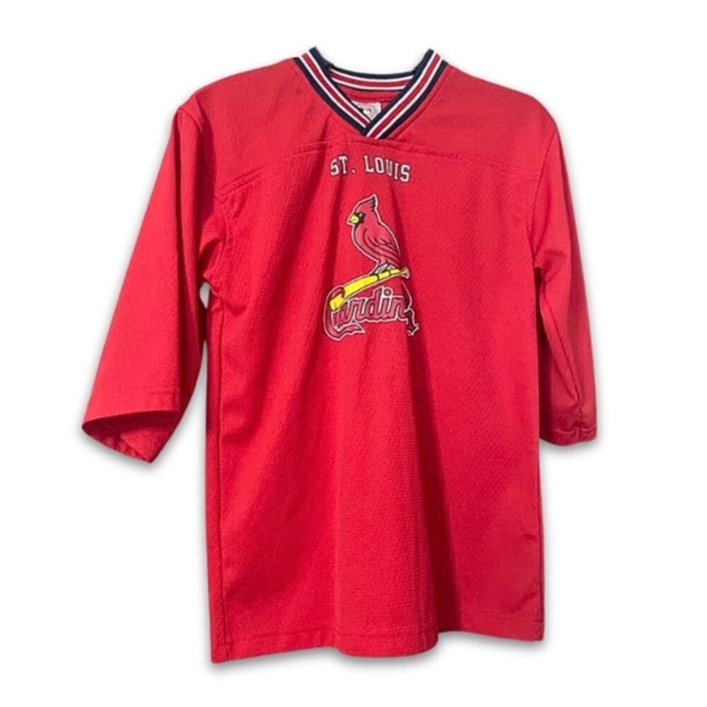 MLB St. Louis Cardinals Baseball Jersey V-Neck 3/4 Sleeves Red Boys L